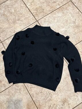 Black Blushing Heart Pom-Pom Sweater